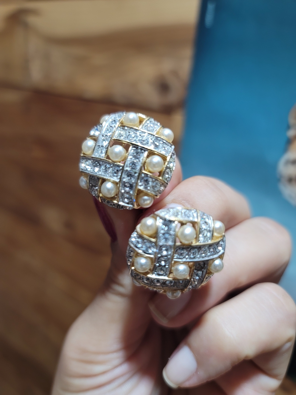 Carolee Gold-Tone Pearl and Crystal Weave Dome Earrings